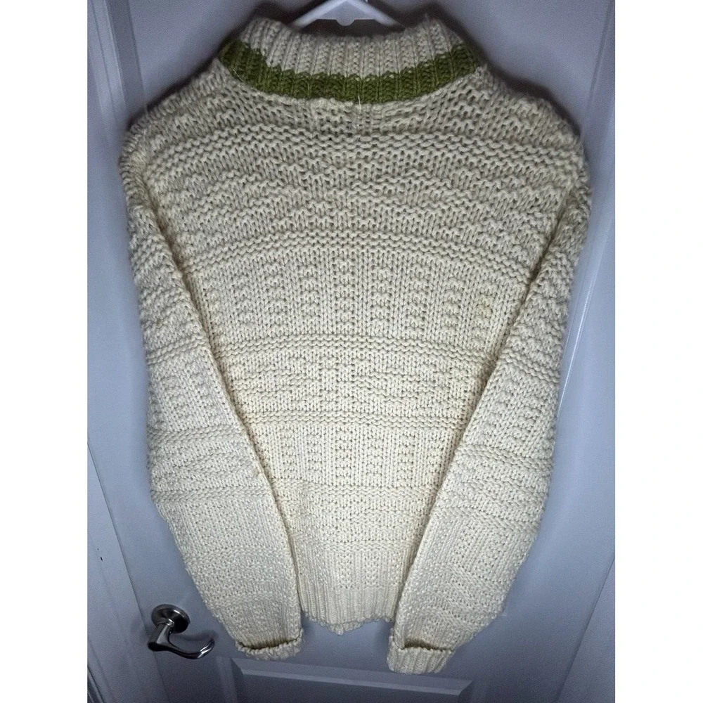 Vintage 80's Webster Wool Knitted Cream And Olive Green Sweater Sz Mens Medium‎